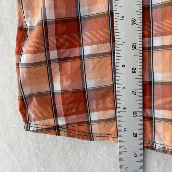 7 Diamonds Shirt Men's Sz M Orange Button-Up Plaid Collared Regular Fit Pockets - Picture 8 of 10
